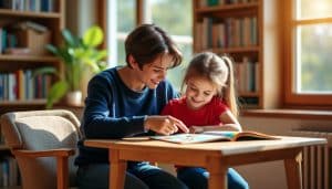 découvrez comment le tutorat entre élèves, où un élève plus âgé aide un plus jeune en lecture, favorise l'apprentissage et le soutien scolaire.